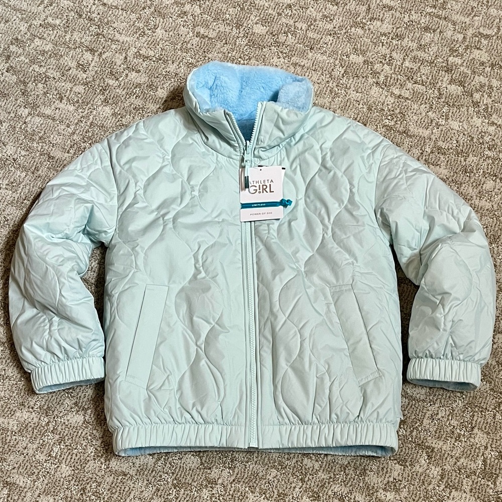 Athleta Girl Reversible Warm + Fuzzy Jacket in Halycon Blue—Medium - Picture 2 of 11